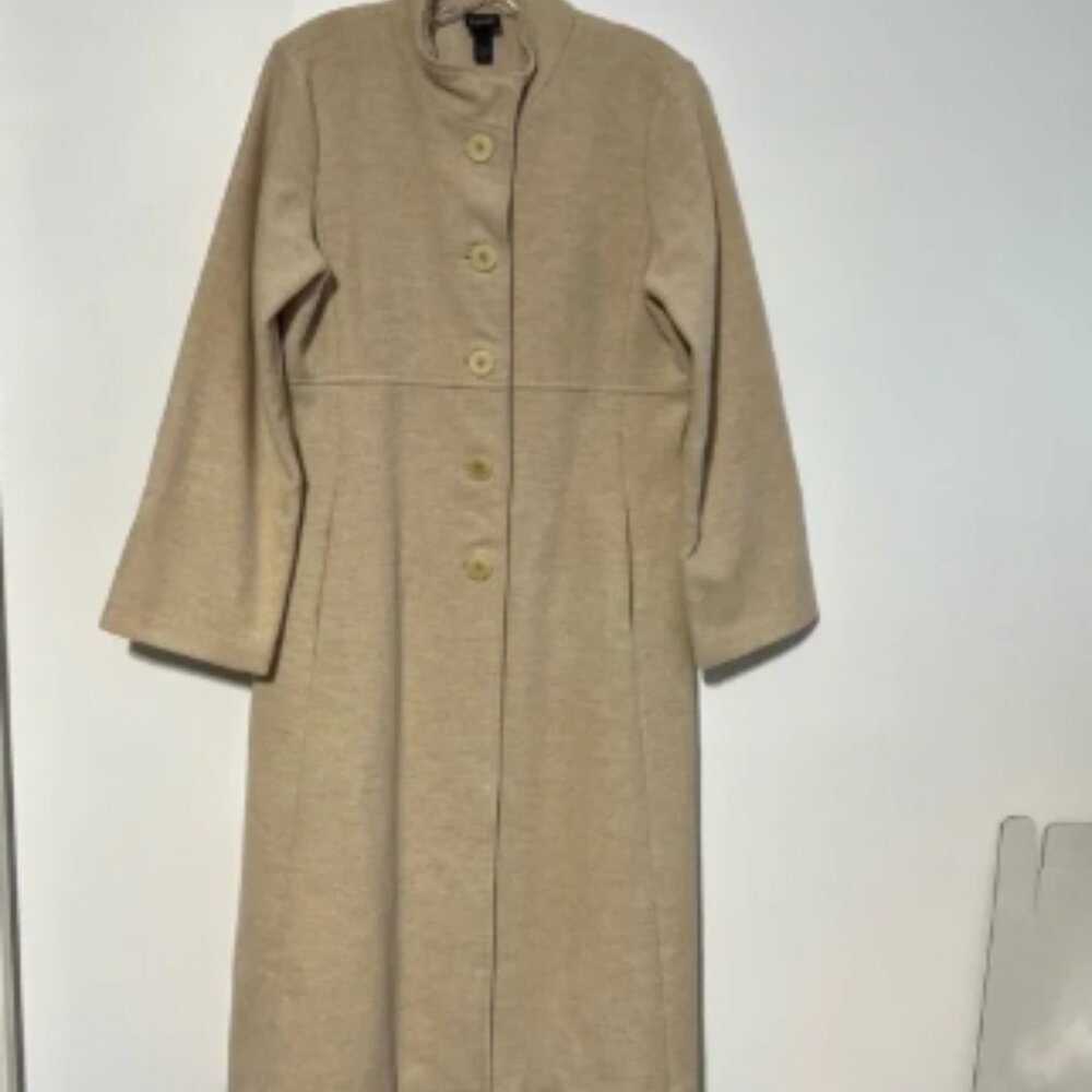 Eileen Fisher Nude Wool Blend Button Down Long Coat Small Petite Melton